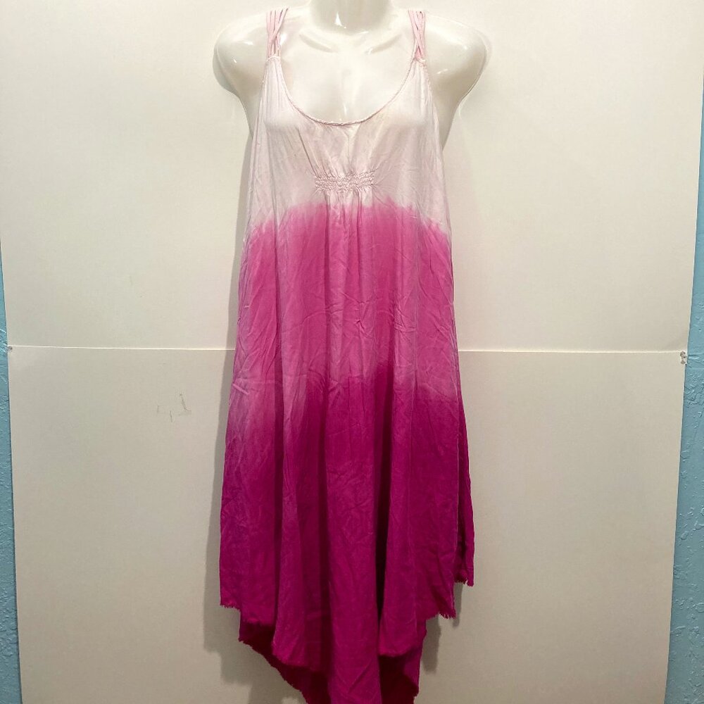 Becca by Rebecca Virtue Tie Dye Dress Cover Up Pink Cross back Asymmetrical M/L